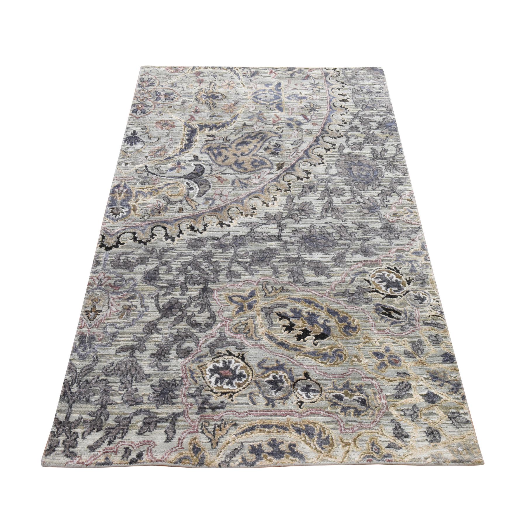 3'x5'3" Light Green, THE MAHARAJA, Pure Silk, Hand Knotted, Sampler, Oriental Rug 